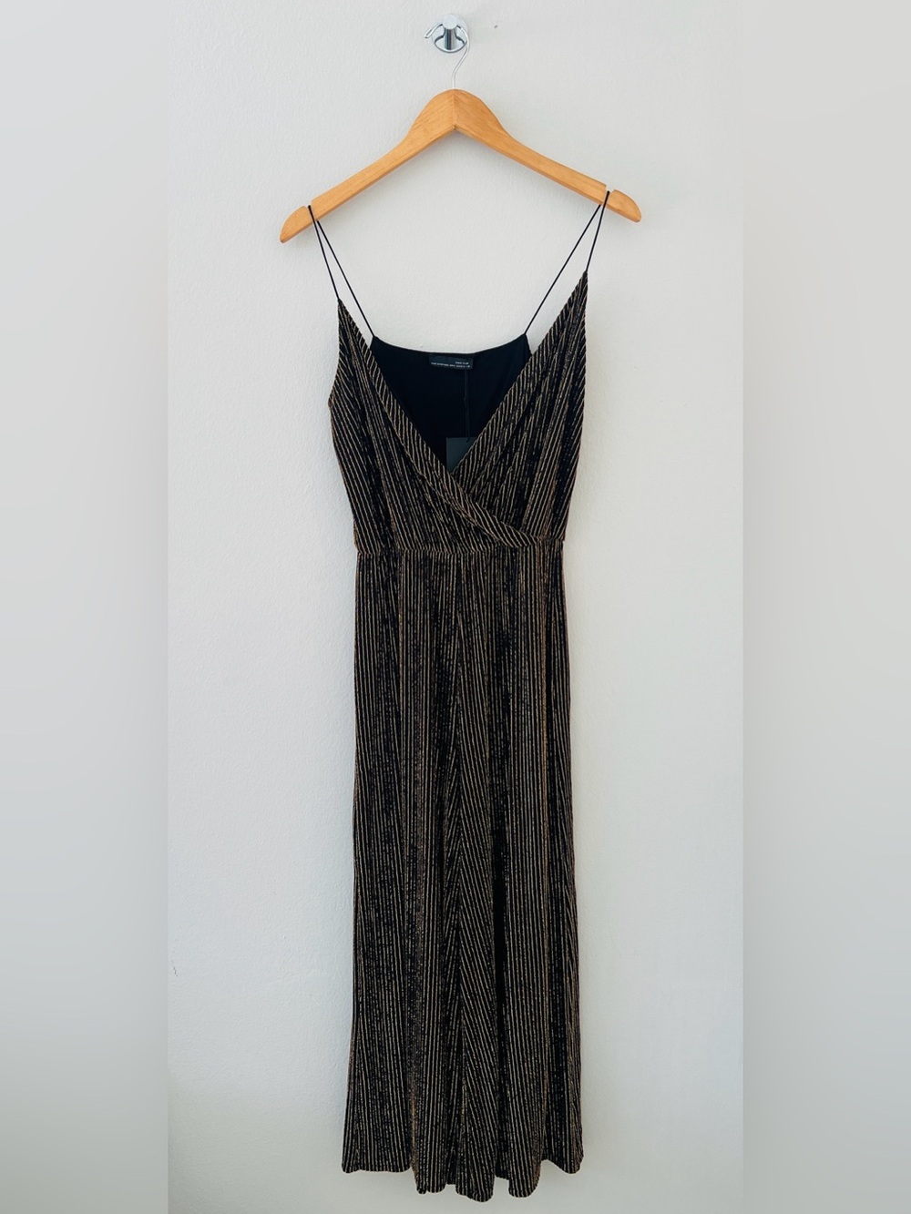 Zara Elegant Black and Gold Striped Spaghetti Strap Jumpsuit
